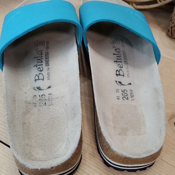 Birkenstock Betula Womens 10 Mens 8 Reggae Blue Leather Slide Sandals Comfort - Picture 13 of 16